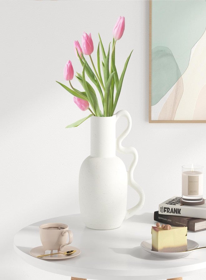 Zormon White Vase for Decor, with Handle Design Ceramic Vase, Boho Vase Suitable Pampas Grass and Flowers, Minimalist Decorative Vase for Home Decor Room Decor Living Room Decor Coffee Table Decor - Image 2